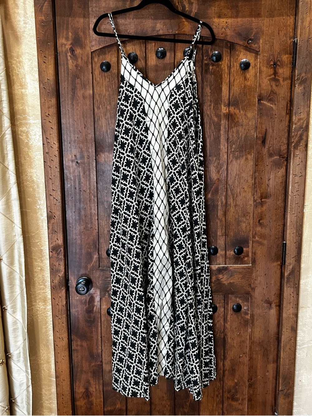 Haute Hippie Black and Cream Geometric Maxi Slip Dress, Size L - Picture 2 of 5